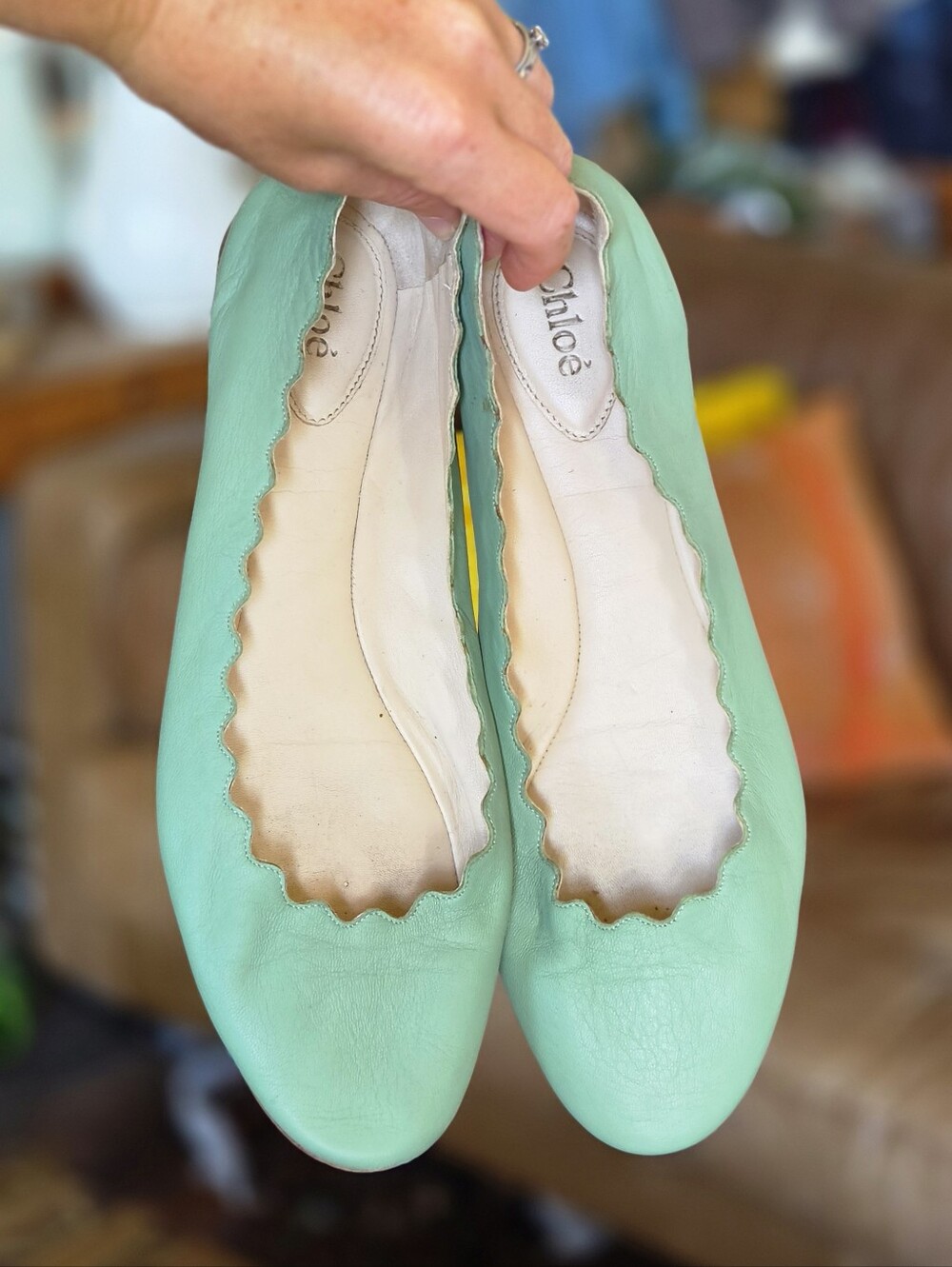 Chloe Lauren Scalloped Ballet Flats - Green